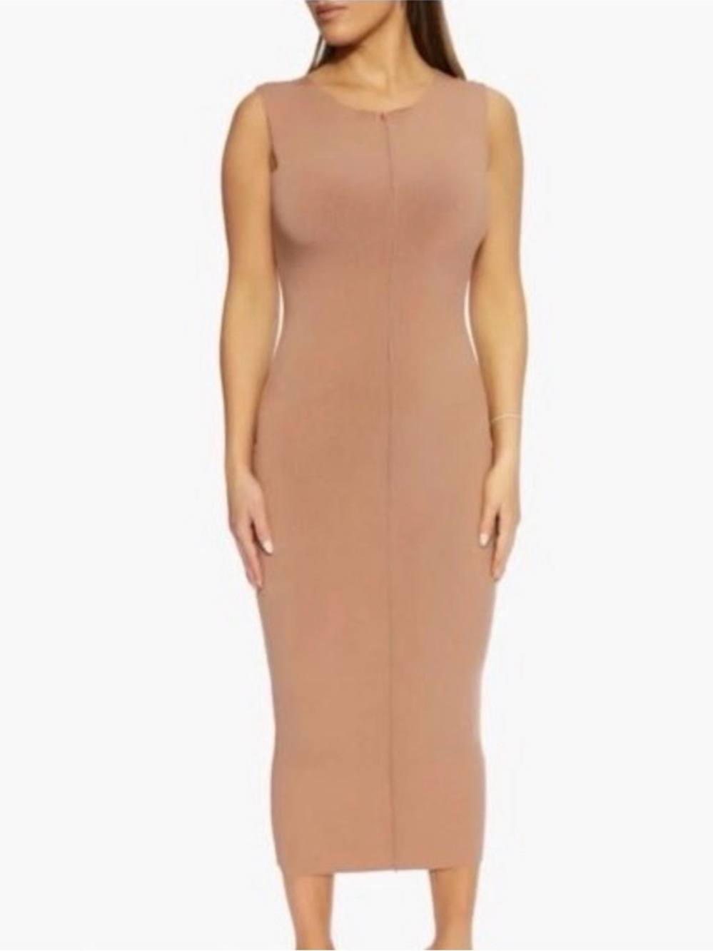 Naked Wardrobe All Snatched Up Ribbed Midi Dress Brown - Medium